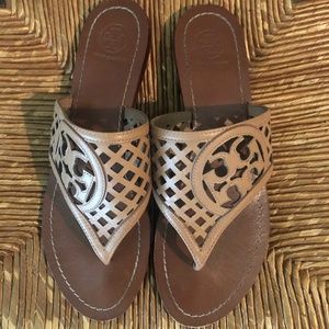 tory burch slip on nude leather sandals